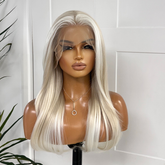 Olive Icy Blonde Lace Front Wig | Luxury Straight Synthetic 13x4 Wig - EstelleLuxeWigs