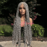 Grey/Silver Braided Synthetic Long Full Lace Wig | Boho Style with Baby Hair -Braska - EstelleLuxeWigs