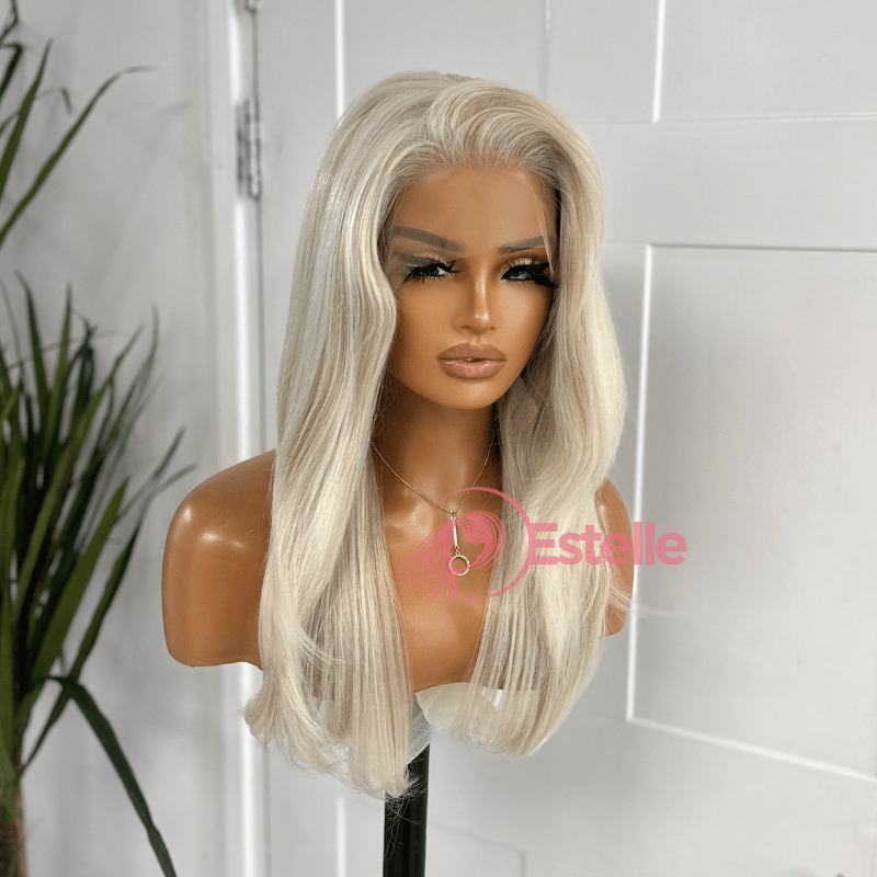 Icy Platinum Blonde Lace Front Wig | Long Layered 13x6 HD Lace | Heat Safe Synthetic-Aurora - EstelleLuxeWigs