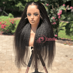 26” Natural Black Kinky Straight Virgin Human Hair Lace Front Wig-CASM1 - EstelleLuxeWigs