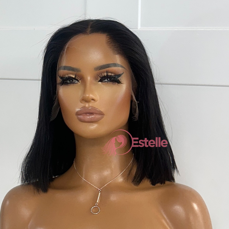 10” Natural Black Straight Virgin Human Hair Lace Front Wig-Iris/02 - EstelleLuxeWigs