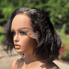 Glueless 10'' Natural Black Virgin Human Hair |Kinky Straight| Lace Front Wig-CASM8 - EstelleLuxeWigs
