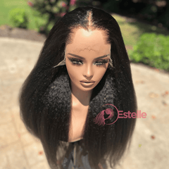 26” Natural Black Kinky Straight Virgin Human Hair Lace Front Wig-CASM1 - EstelleLuxeWigs