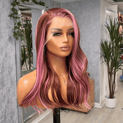 Rosélle Rose Brown & Pink Highlight Lace Front Wig | Luxury Straight Synthetic Wig - EstelleLuxeWigs