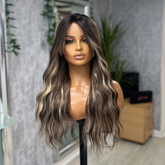 Noelle- Cool Mocha Balayage Lace Front Wig | Wavy Brunette Synthetic Wig - EstelleLuxeWigs