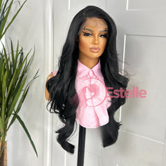 Natural Black Long Layered Heat Reaistant Lace Front Wig-TILDA/1B - EstelleLuxeWigs
