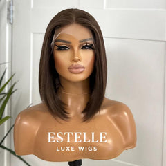 Chocolate Brown Synthetic Wig | Chic Bob Style with Lace Front | 13x6 Lace Frontal | Fast Shipping - EstelleLuxeWigs