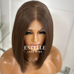 Chocolate Brown Synthetic Wig | Chic Bob Style with Lace Front | 13x6 Lace Frontal | Fast Shipping - EstelleLuxeWigs