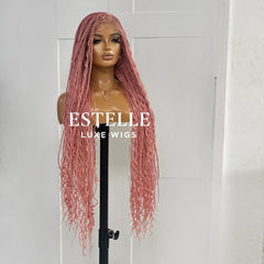 Pink Braided Synthetic Long Full Lace Wig | Boho Style with Baby Hair -Braska - EstelleLuxeWigs