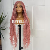 Pink Braided Synthetic Long Full Lace Wig | Boho Style with Baby Hair -Braska - EstelleLuxeWigs