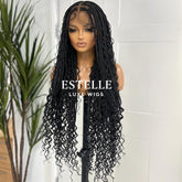 Natural Black Braided Synthetic Long Full Lace Wig | Boho Style with Baby Hair -Braska - EstelleLuxeWigs