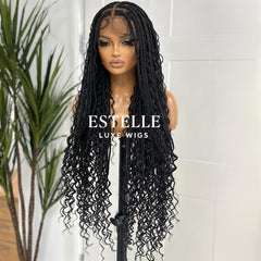 Natural Black Braided Synthetic Long Full Lace Wig | Boho Style with Baby Hair -Braska - EstelleLuxeWigs