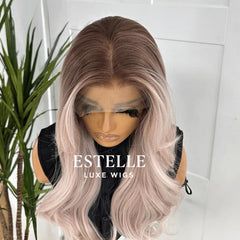 Rooted Pastel Pink Wig Synthetic Lace Wig -Petal/E7 - EstelleLuxeWigs