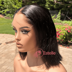10” Natural Black Straight Virgin Human Hair Lace Front Wig-Iris/02 - EstelleLuxeWigs