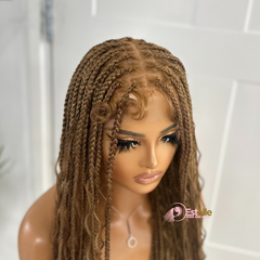 Light Auburn Mix Long Boho Braided Full Lace Wig -BRASKA 30 - EstelleLuxeWigs