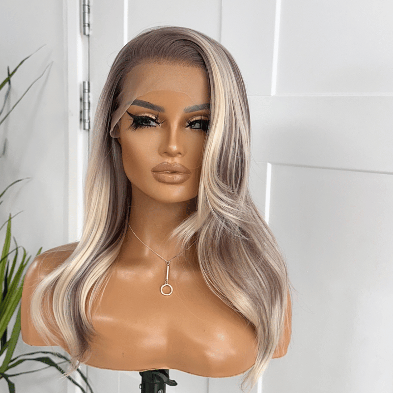 Rooted Ash/Platinum Blonde Synthetic Lace Front Wig – DIAZ/08 - EstelleLuxeWigs