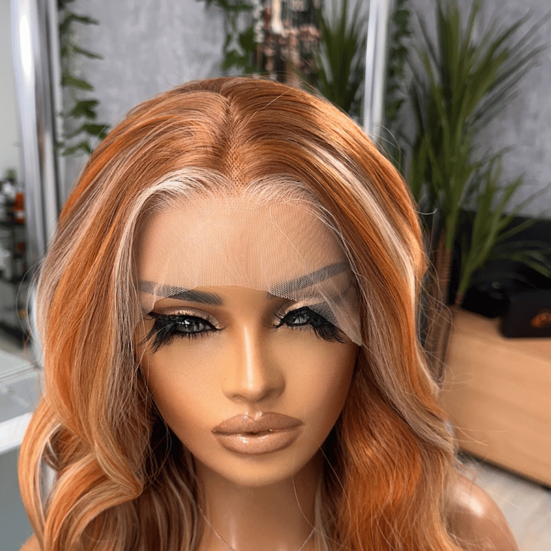 Amber- Warm Copper Blonde Wavy Lace Front Wig | Luxury Synthetic Lace Wig - EstelleLuxeWigs