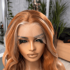 Amber- Warm Copper Blonde Wavy Lace Front Wig | Luxury Synthetic Lace Wig - EstelleLuxeWigs
