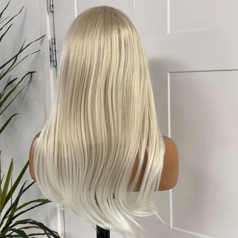 Olive Icy Blonde Lace Front Wig | Luxury Straight Synthetic 13x4 Wig - EstelleLuxeWigs