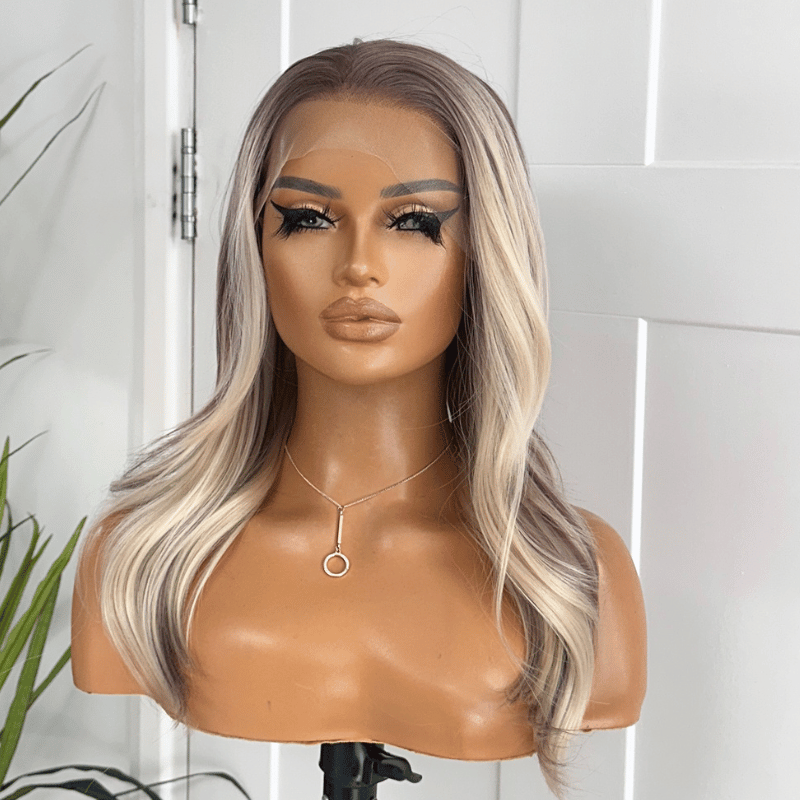 Rooted Ash/Platinum Blonde Synthetic Lace Front Wig – DIAZ/08 - EstelleLuxeWigs