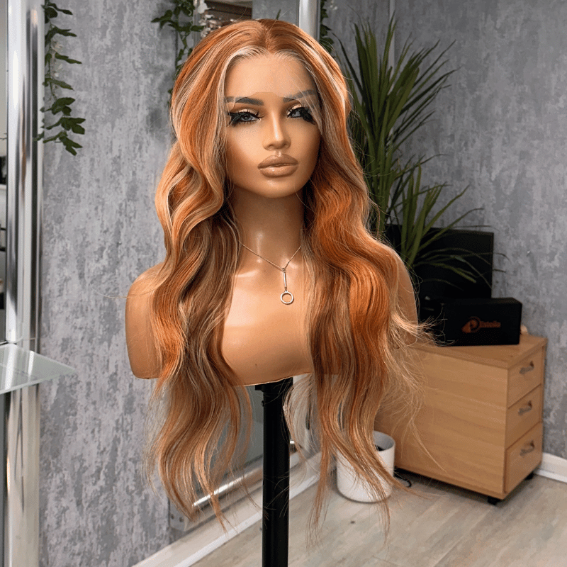 Amber- Warm Copper Blonde Wavy Lace Front Wig | Luxury Synthetic Lace Wig - EstelleLuxeWigs