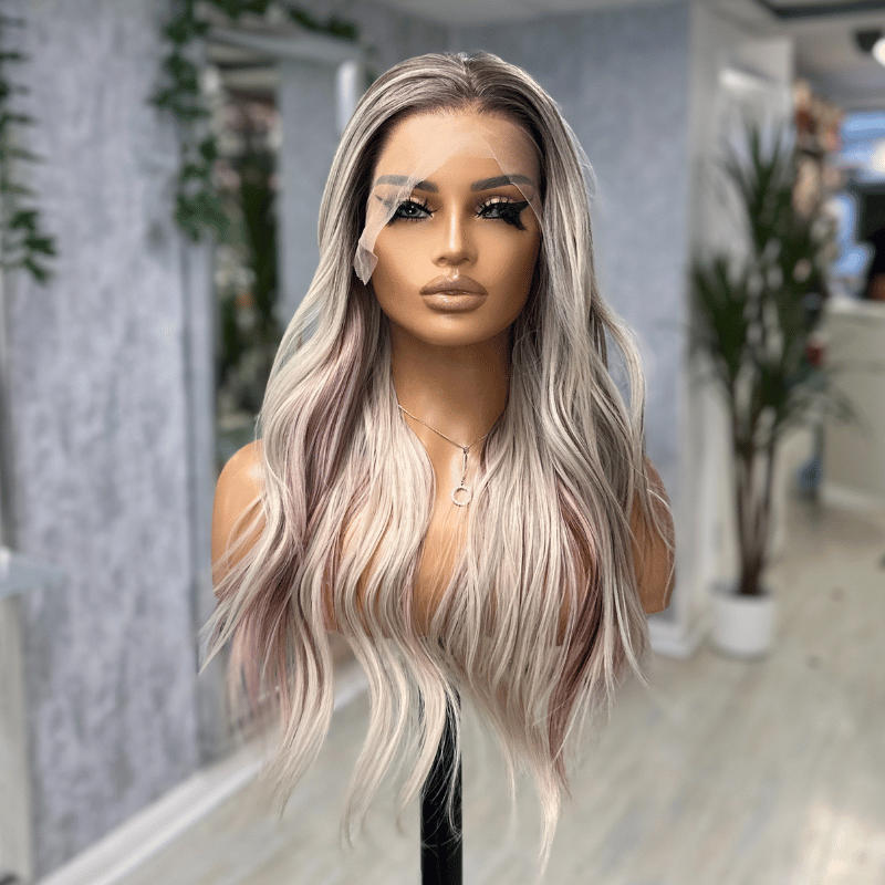 Aurelie Blush Rooted Ash Blonde Lace Front Wig | Blush Highlight Wavy Wig - EstelleLuxeWigs