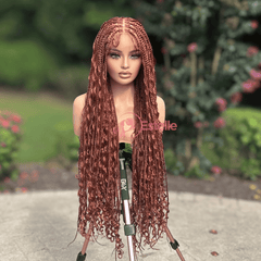 Dark Copper Red  Braided Synthetic Long Full Lace Wig, Boho Style with Baby Hair 