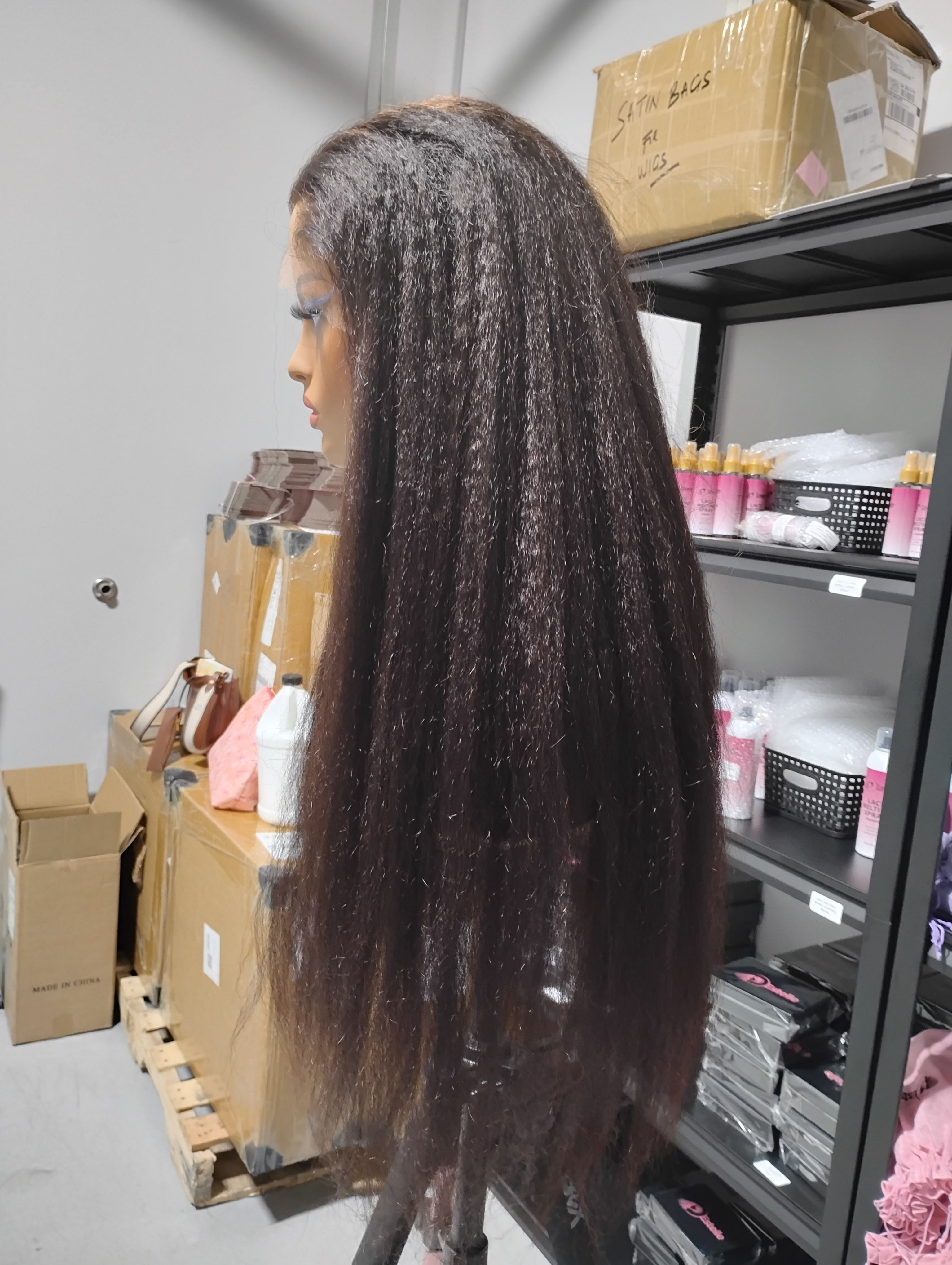 26” Natural Black Kinky Straight Virgin Human Hair Lace Front Wig-CASM1 - EstelleLuxeWigs