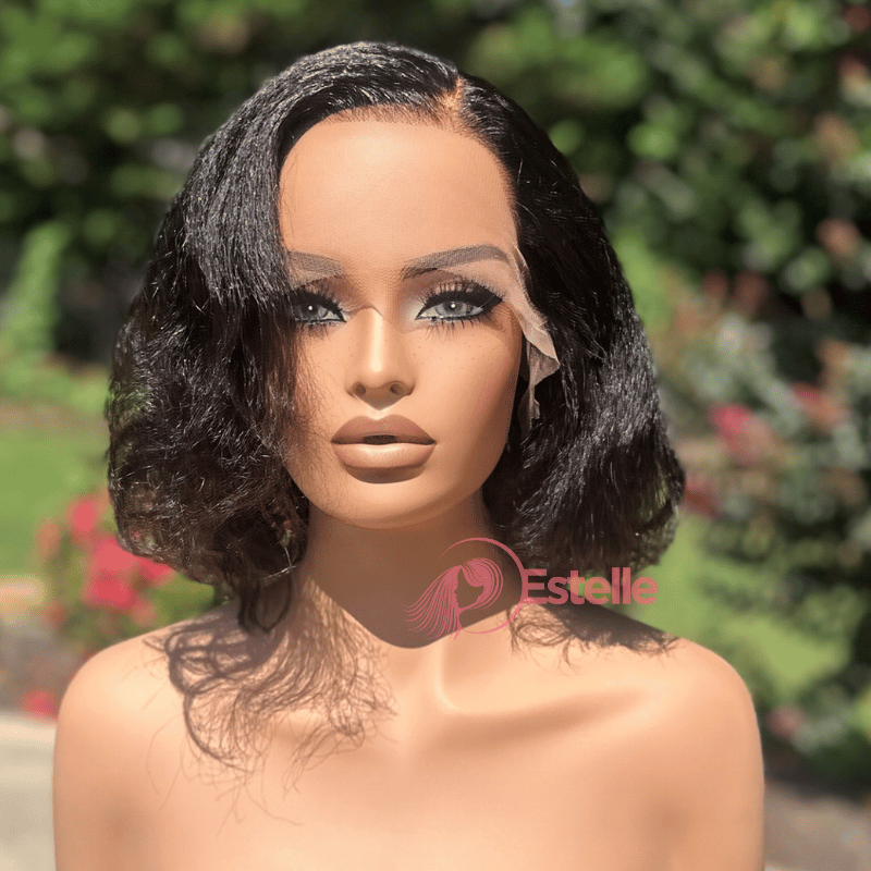 Glueless 10'' Natural Black Virgin  Human Hair  |Kinky Straight|   Lace Front Wig-CASM8 - EstelleLuxeWigs