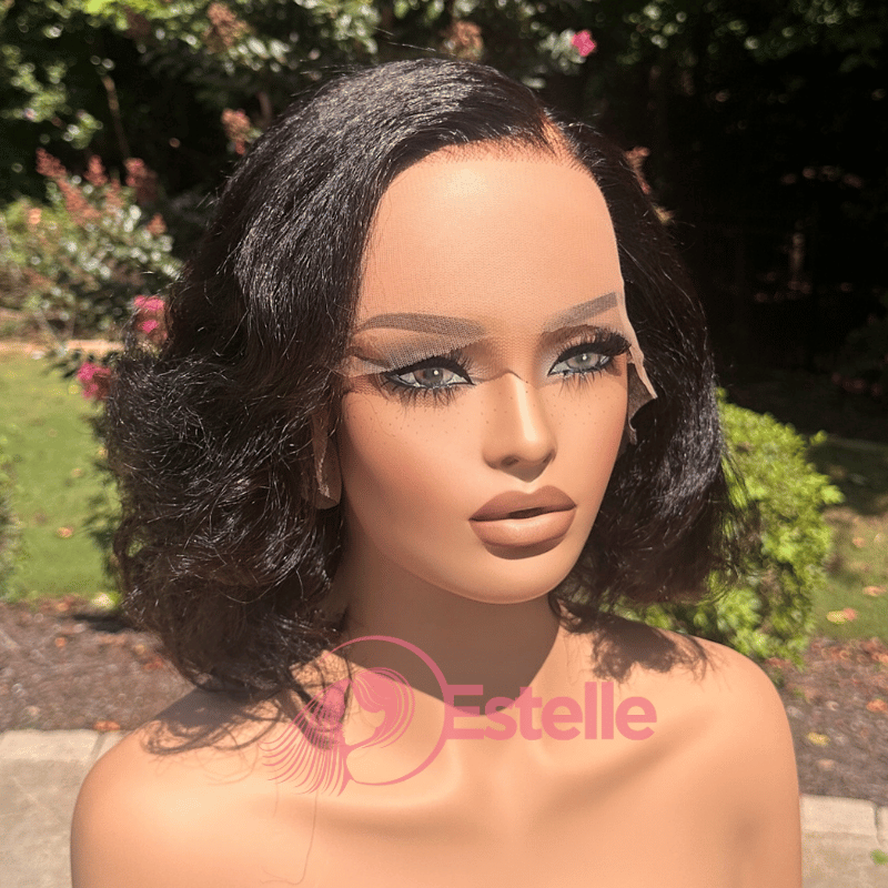 Glueless 10'' Natural Black Virgin  Human Hair  |Kinky Straight|   Lace Front Wig-CASM8 - EstelleLuxeWigs