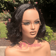 Glueless 10'' Natural Black Virgin  Human Hair  |Kinky Straight|   Lace Front Wig-CASM8 - EstelleLuxeWigs