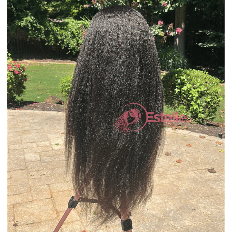 26” Natural Black Kinky Straight Virgin Human Hair Lace Front Wig-CASM1 - EstelleLuxeWigs
