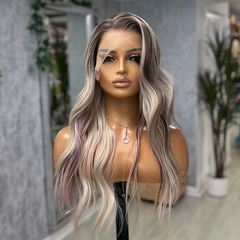 Aurelie Blush Rooted Ash Blonde Lace Front Wig | Blush Highlight Wavy Wig - EstelleLuxeWigs