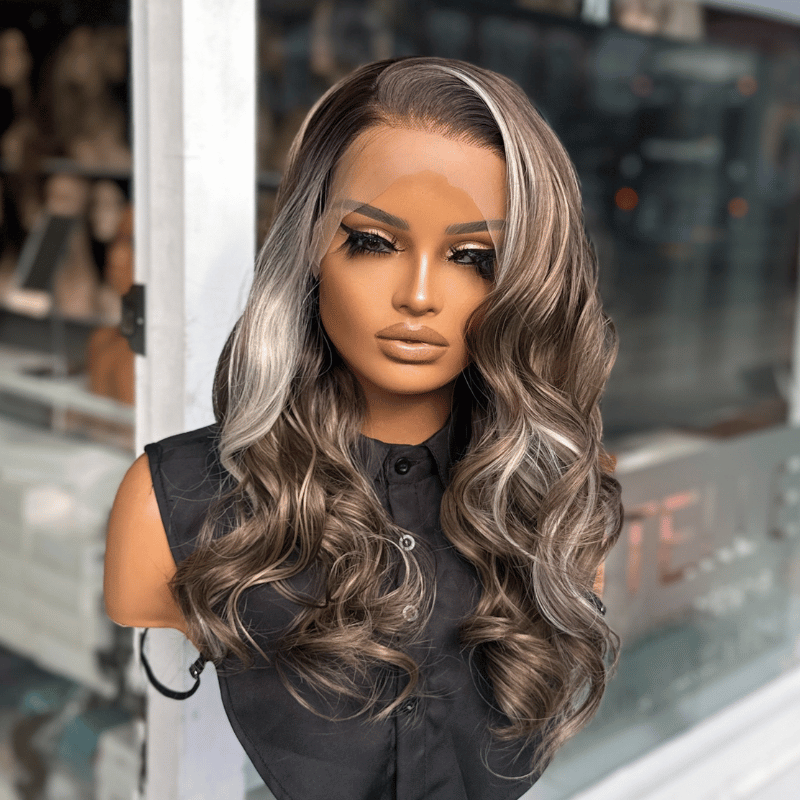 Wavy Ash Brown Blonde Balayage Lace Front Wig-DIAZ/10 - EstelleLuxeWigs