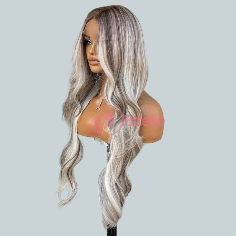 Long Layered Rooted Ash Blonde Mix Straight Synthetic Lace Front Wig – DUCHESS/401 - EstelleLuxeWigs