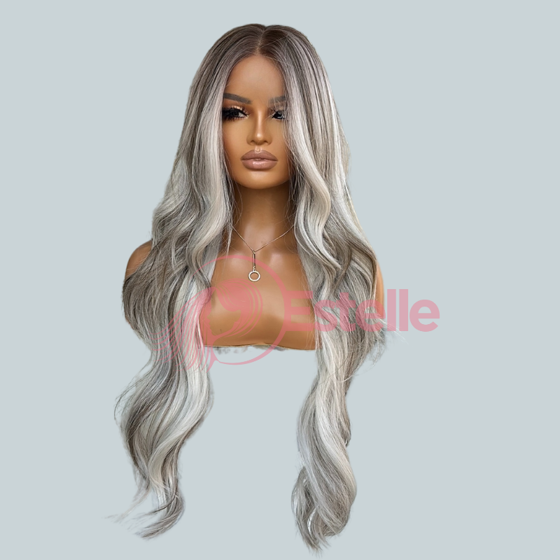 Long Layered Rooted Ash Blonde Mix Straight Synthetic Lace Front Wig – DUCHESS/401 - EstelleLuxeWigs