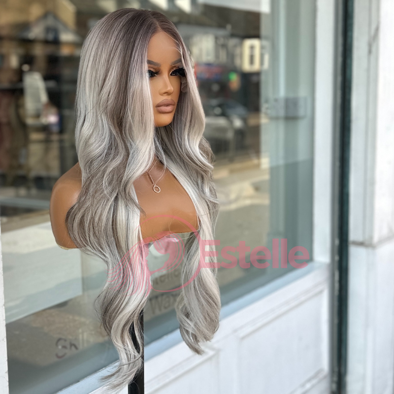 Long Layered Rooted Ash Blonde Mix Straight Synthetic Lace Front Wig – DUCHESS/401 - EstelleLuxeWigs