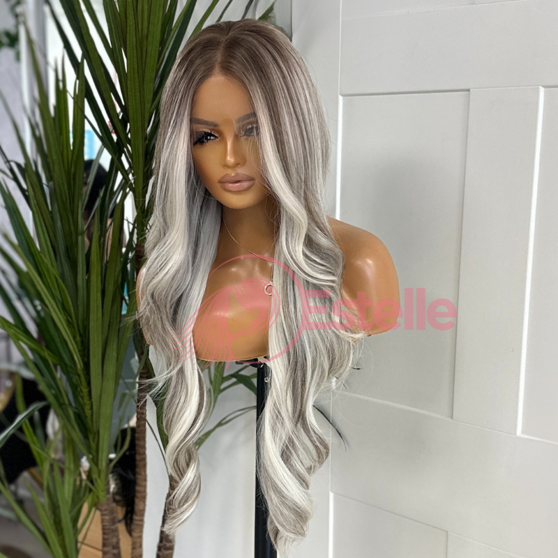Long Layered Rooted Ash Blonde Mix Straight Synthetic Lace Front Wig – DUCHESS/401 - EstelleLuxeWigs