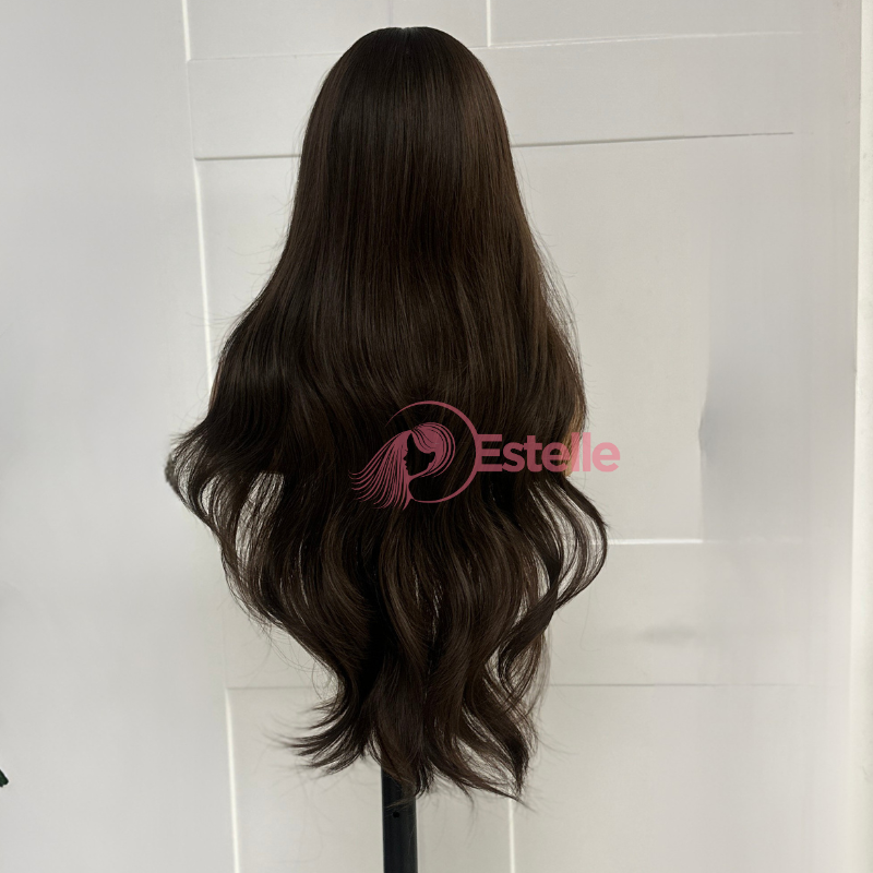 Chocolate Brown Synthetic Lace Front Wig | Layered, Curtain Bangs-SORRIE - EstelleLuxeWigs