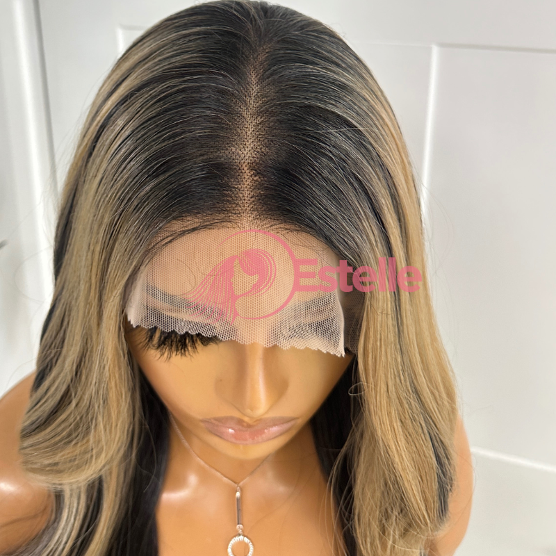 Long Body Wave Brunette with Blonde Highlights Lace Front Wig –LUNA - EstelleLuxeWigs