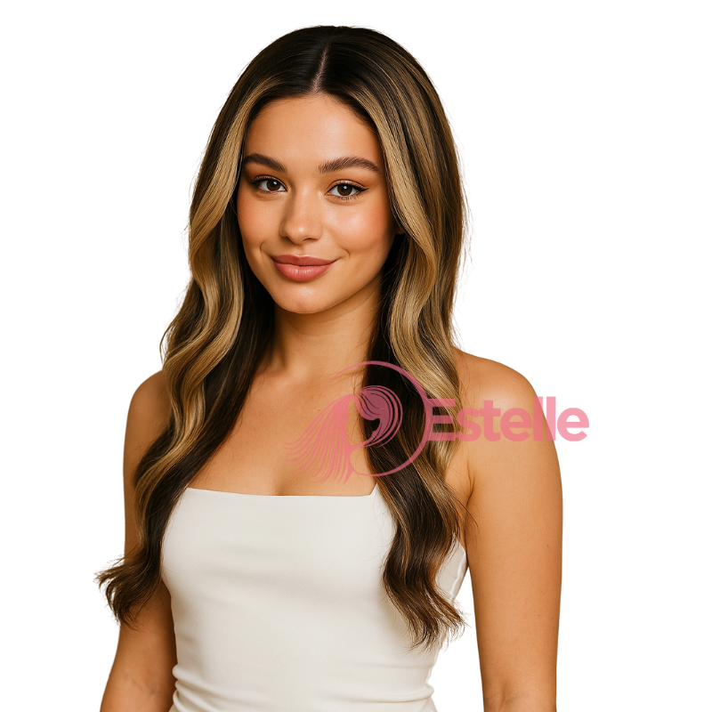 Long Body Wave Brunette with Blonde Highlights Lace Front Wig –LUNA - EstelleLuxeWigs