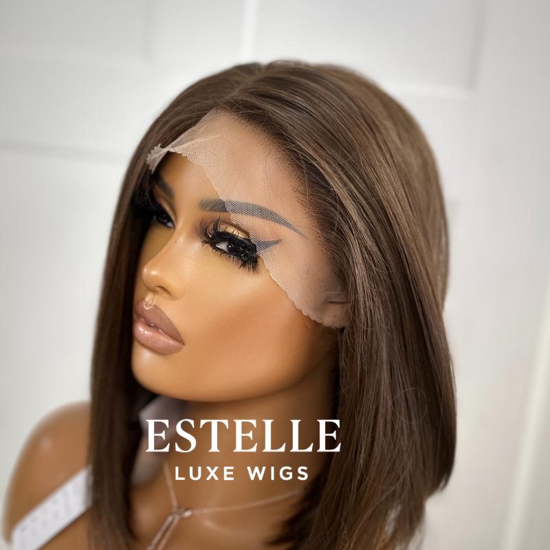 Chocolate Brown Synthetic Wig | Chic Bob Style with Lace Front | 13x6 Lace Frontal | Fast Shipping - EstelleLuxeWigs