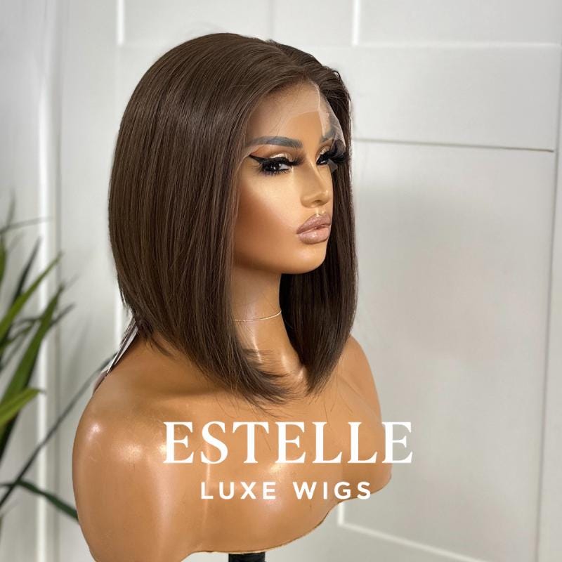 Chocolate Brown Synthetic Wig | Chic Bob Style with Lace Front | 13x6 Lace Frontal | Fast Shipping - EstelleLuxeWigs