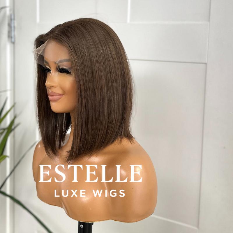Chocolate Brown Synthetic Wig | Chic Bob Style with Lace Front | 13x6 Lace Frontal | Fast Shipping - EstelleLuxeWigs
