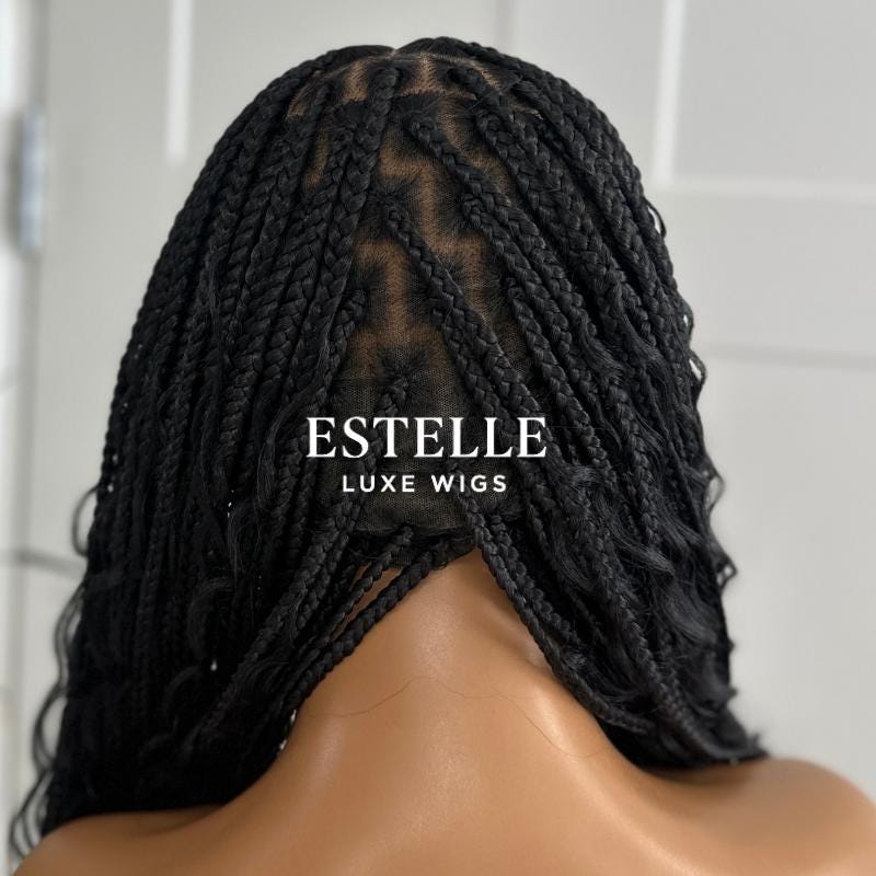 Natural Black  Braided Synthetic Long Full Lace Wig | Boho Style with Baby Hair -Braska - EstelleLuxeWigs
