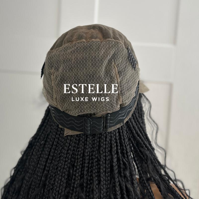Natural Black  Braided Synthetic Long Full Lace Wig | Boho Style with Baby Hair -Braska - EstelleLuxeWigs