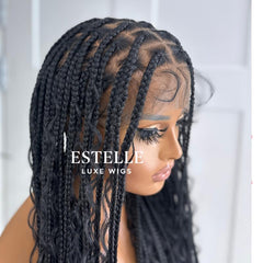 Natural Black  Braided Synthetic Long Full Lace Wig | Boho Style with Baby Hair -Braska - EstelleLuxeWigs