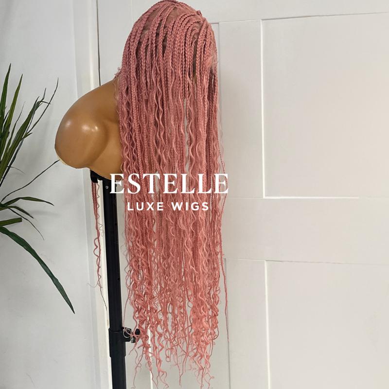 Pink Braided Synthetic Long Full Lace Wig | Boho Style with Baby Hair -Braska - EstelleLuxeWigs