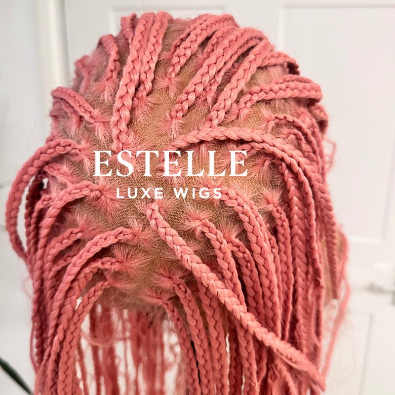 Pink Braided Synthetic Long Full Lace Wig | Boho Style with Baby Hair -Braska - EstelleLuxeWigs