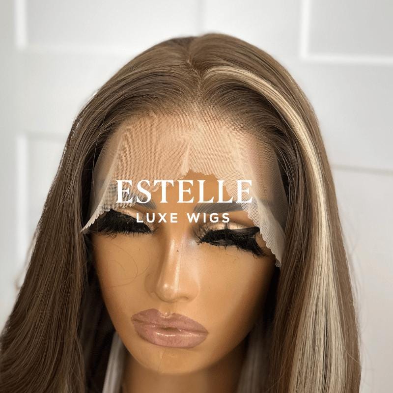 Long Balayage Synthetic Lace Front Wig | Warm Brown with Blonde Highlights-Sorrie - EstelleLuxeWigs